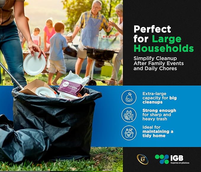 IGB Heavy Duty Trash Bags 55-60 Gallons (100 Count) – Extra Durable Contractor Bags for Construction Landscaping Restaurants – Leak-Proof Industrial Garbage Bags for Commercial Use