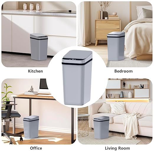 3Pack Bathroom Small Trash Can with Lid 2.6 Gallon Touchless Automatic Garbage Can Slim Waterproof Motion Sensor Smart Trash Bin for Bedroom Office Living Room White/Black/Grey