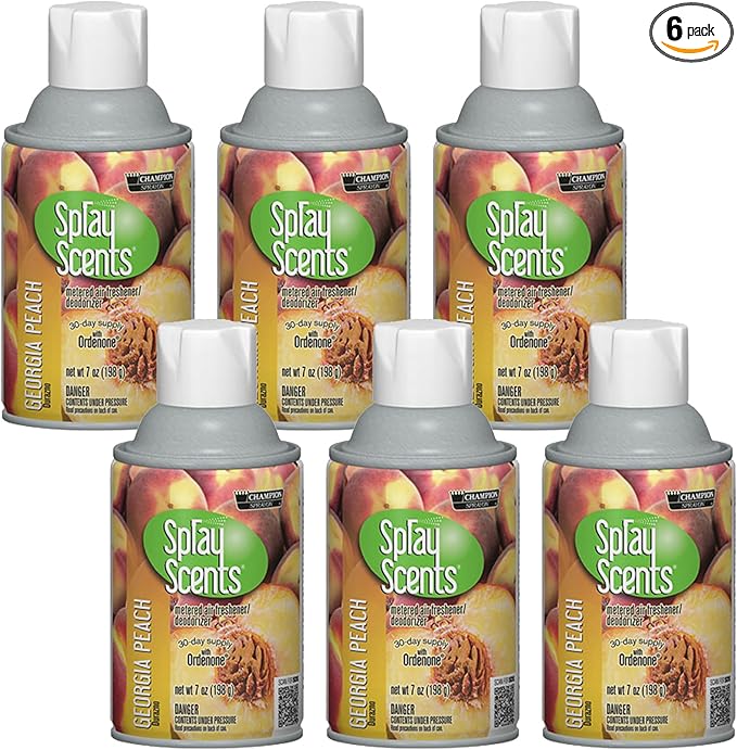 Champion Sprayon SprayScents Metered Air Freshener Refill 7 oz Odor Control Fragrance Georgia Peach (6 Pack)