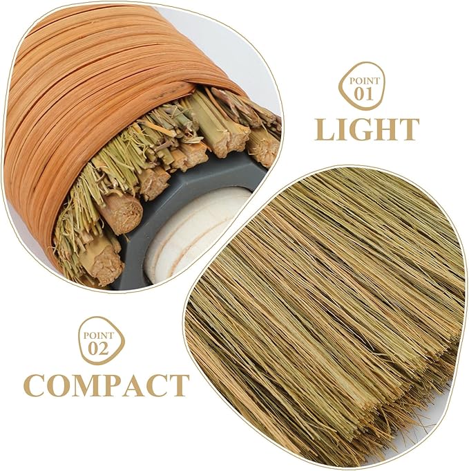 Handmade 2pcs Grass Broom Set with Removable Handle Soft Bristle Small and Large Brooms for Living Room Cleaning Natural Straw Handheld Indoor Dust Sweepers