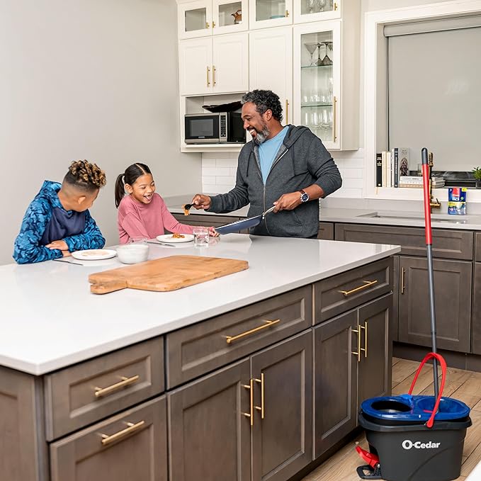 O-Cedar EasyWring RinseClean Microfiber Spin Mop &amp Bucket Floor Cleaning System with 3 Extra Refills Plastic Grey