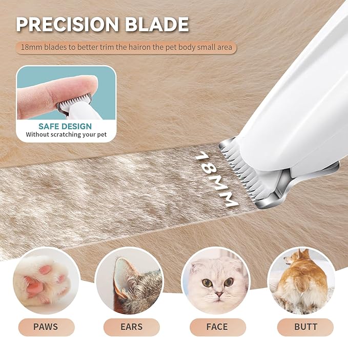 2026 New Pet Precision Trimmer Dog Paw Trimmer with LED Light Low Noise IP68 Waterproof Dual-Speed Motor Suit for Trimming Paw Ear Face Butt Eyebrows USB Rechageble (White Variant)