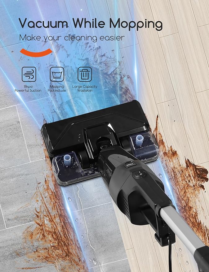 Stick Vacuum Cleaner with 3 Mop Pads Electirc Mop 600W 18kpa Powerful Suction Corded Upright Vacuum Lightweight Electric mop for Tile Hardwood FloorMarble Cleaning