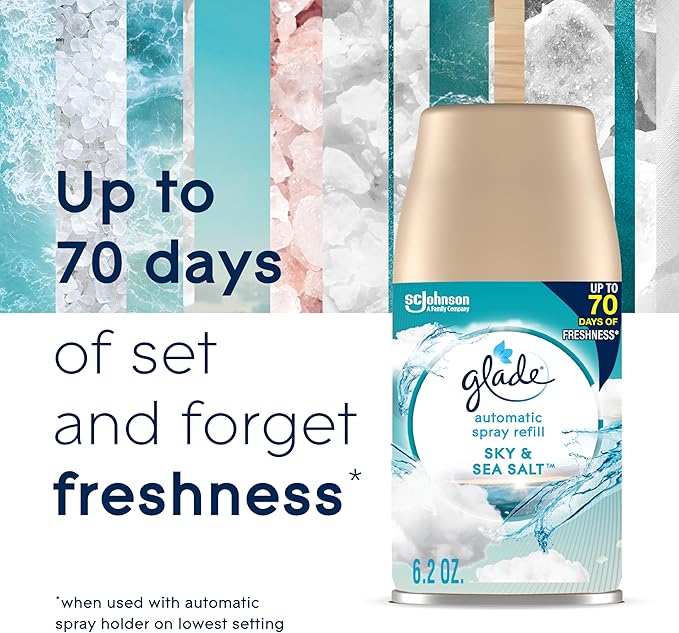 Glade Automatic Spray Refill Sky &amp Sea Salt Scented Air Freshener for Home and Bathroom 6.2 Oz 6 Count