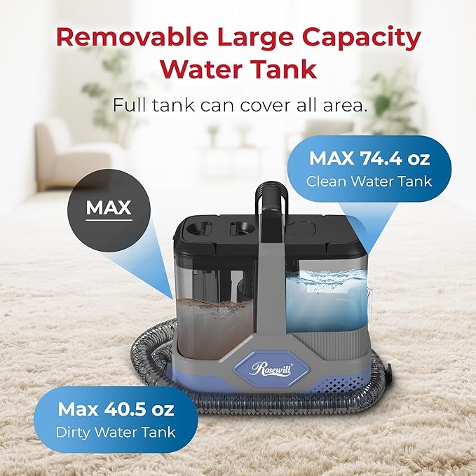 Rosewill Multi-Purpose Portable Carpet and Upholstery Cleaner with 74.4 oz Large Water Tank Self Cleaning Powerful Suction 17 KPa Spot Cleaner 600W Motor 4 Tools for Pets Car Couch and Stairs