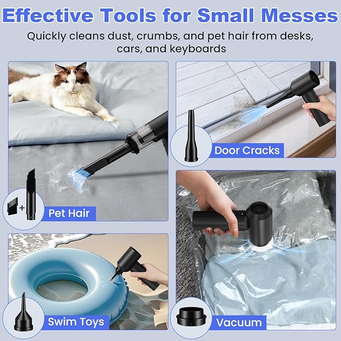 Car Vacuum Portable Cordless with 16000PA Ultra Suction 4-in-1 Foldable Air Duster &amp Brushless Motor Rechargeable Handheld Vacuum for Pet Hair Car Seats Home &amp Office Cleaning
