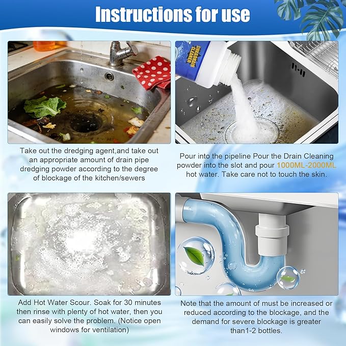 Sink Drain Cleaner Powerful Pipeline Dredging Agent Drain Clog Remover for Unclogs Bathroom and Kitchen Sinks Drains (2PCS)