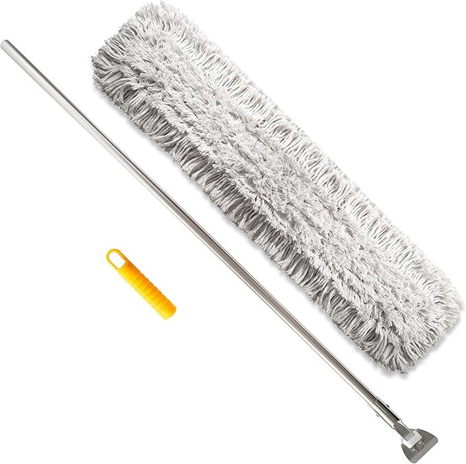 Commercial Dust Mop – 48” Floor Sweeper for Tiles Hardwood and Laminate Floors with Aluminum Broom Handle Reusable Duster Head - Complete with Cleaning Cloth