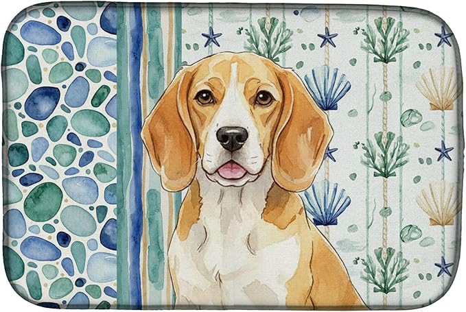 Caroline's Treasures Lemon and White Beagle Coastal Sea Glass Dish Drying Mat Absorbent Dish Drying Mat Pad for Kitchen Counter Dish Drainer Mat for Countertop 14 x 21 Multicolor