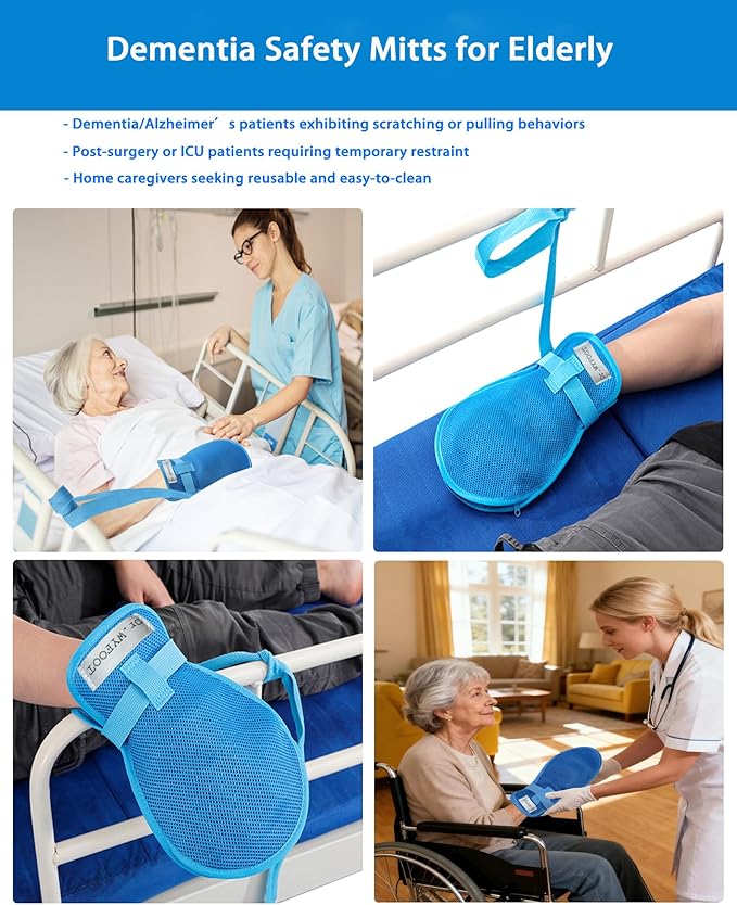 Dementia Restraint Mitts - Anti-Scratch &amp Anti-Pull Safety Gloves for Elderly Reusable with Finger Separation Design