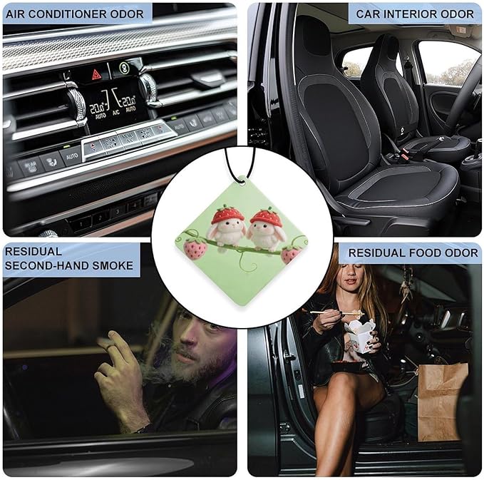 5PCS Car Air Freshener Hanging Personalized Double Sided Strawberry Chicks Car Fresheners Long Lasting New Cars Scents Cute Automotive Freshies for Closets Drawers (tea)