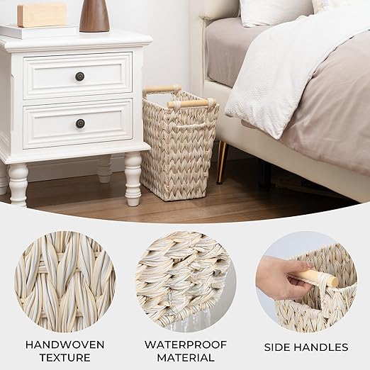 GRANNY SAYS Wicker Trash Can Waste Basket for Bathroom Waterproof Bathroom Garbage Can 19 Liters/5 Gallons Wastebasket with Handle Decorative Waste Basket for Bedroom Office Living Room 1 Pack