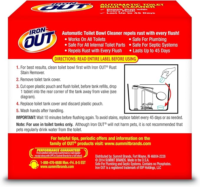 Iron OUT Automatic Toilet Bowl Cleaner Repel Rust and Hard Water Stains with Every Flush Household Toilet Cleaner Pack of 6 24 Tablets