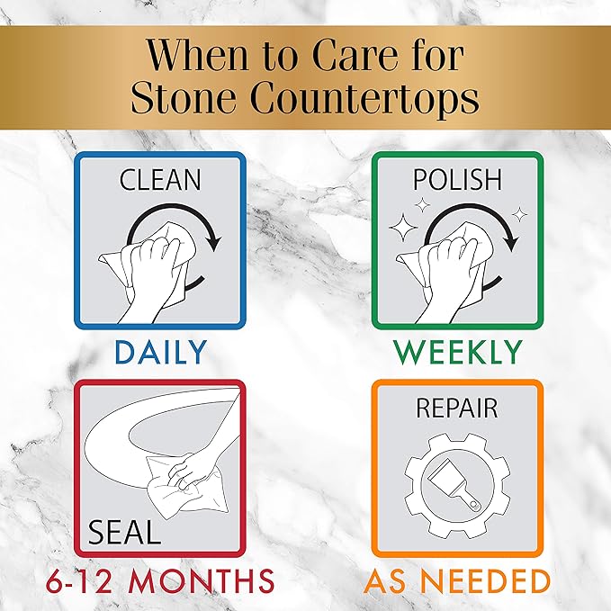 Stone Care International Daily Cleaner/Polish &amp Sealer Stone Care Kit for Granite Quartz Quartzite Limestone Countertops - No residue Superior Protection