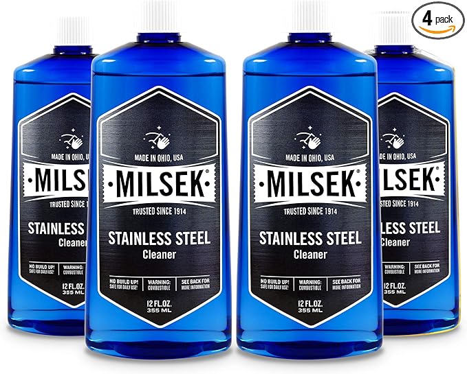 Milsek Stainless Steel Cleaner - Multipurpose Cleaning Supplies for Home and Kitchen Appliances Sink Stovetop Dishwasher Microwaves and Refrigerators - 12 Fl Oz (Pack of 4)