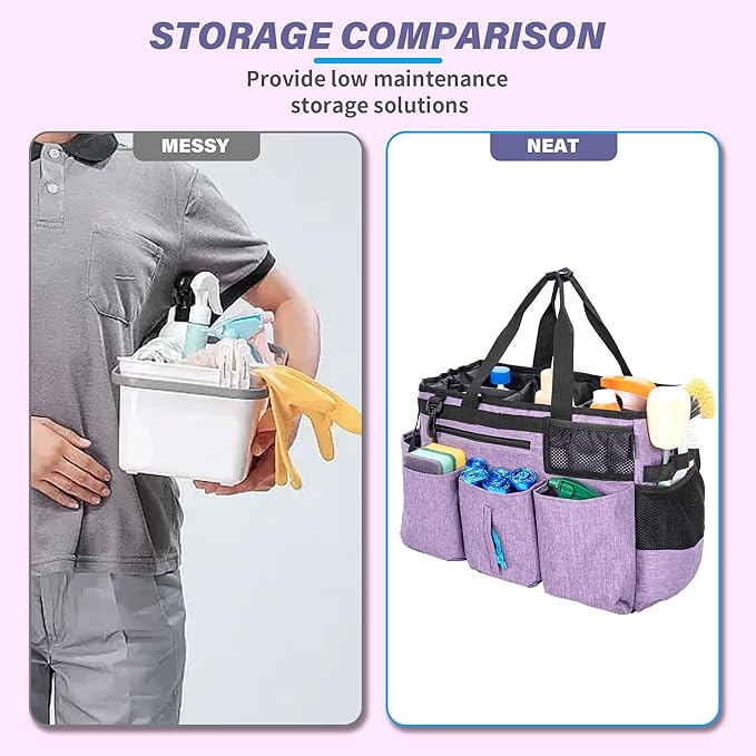 Wearable Cleaning Caddy Bag for Cleaning SuppliesLarge Capacity Cleaning Organizer Purple