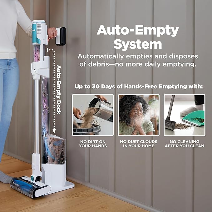 Shark Clean &amp Empty Cordless Stick Vacuum – Lightweight Cordless with HEPA Filter Portable Rechargeable Auto-Empty System Stick Vacuum for Pet Hair Carpets &amp Hardfloor White BU3521