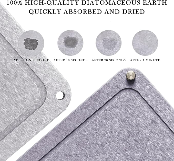 Large Diatomaceous Earth Stone Dish Drying Mats for Kitchen Counter24×16Quick Dryingwith 4 Non-Slip Stainless Steel Feet Suitable for Various Countertops Bowl Racks Medium Gray