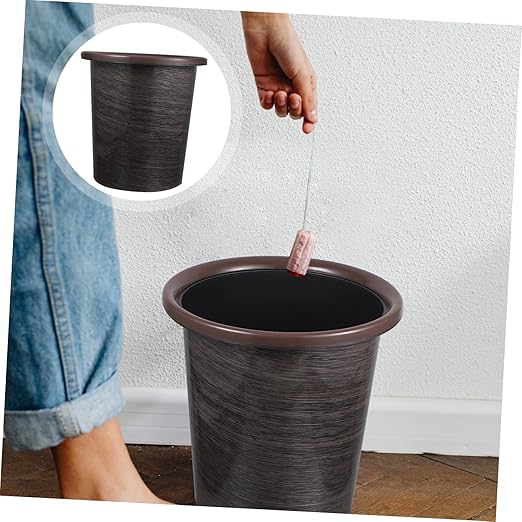 2pcs Modern Kitchen Trash Cans Press Lid Wood Grain Waste Bins Decorative Practical Waste Baskets