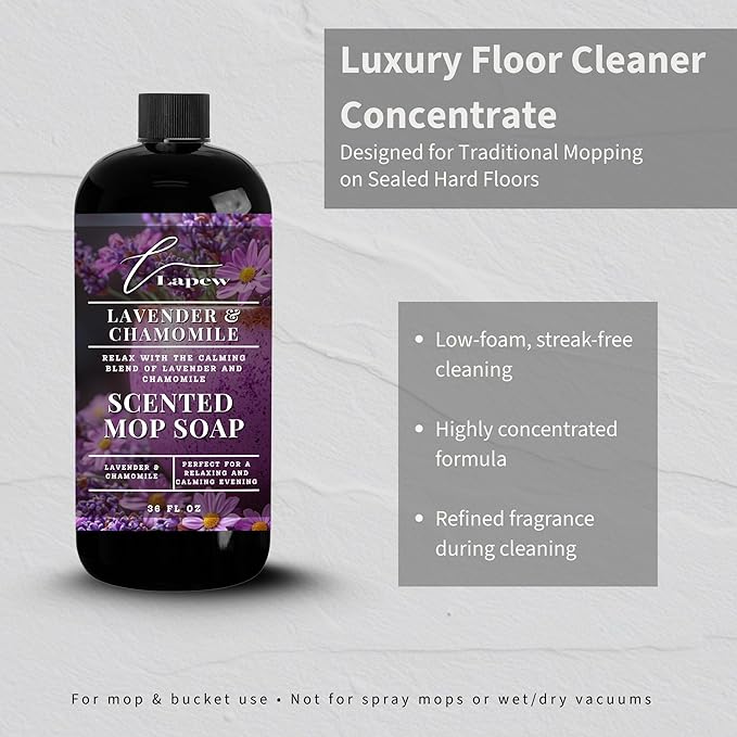 Lapew Lavender Chamomile Scented Mop Soap - Luxury Floor Cleaner Concentrate for Mopping Tile Laminate Vinyl &amp Hardwood | Streak-Free Low-Foam | 36 oz
