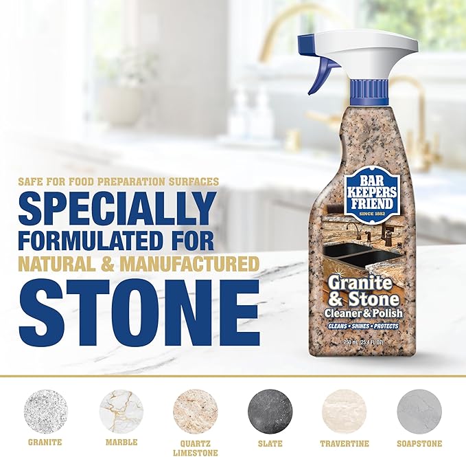 Bar Keepers Friend Granite &amp Stone Cleaner &amp Polish (25.4 oz) Granite Cleaner for Use on Natural Manufactured &amp Polished Stone Quartz Silestone Soapstone Marble - Countertop Cleaner &