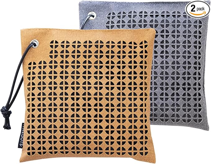 THEDOTS Car Air Purifier Bags (Leather Style) - 2 x 500g Bags (1kg Total) Activated Charcoal Odor Eliminator for Smoke - Unscented Mineral Crystal Absorber for Auto &amp Home (Grey&ampBrown)