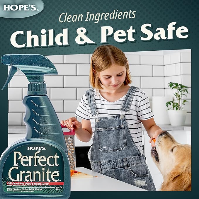 HOPE'S Perfect Granite &amp Marble Countertop Cleaner Stain Remover and Polish Streak-Free Ammonia-Free 22 Ounce Pack of 2