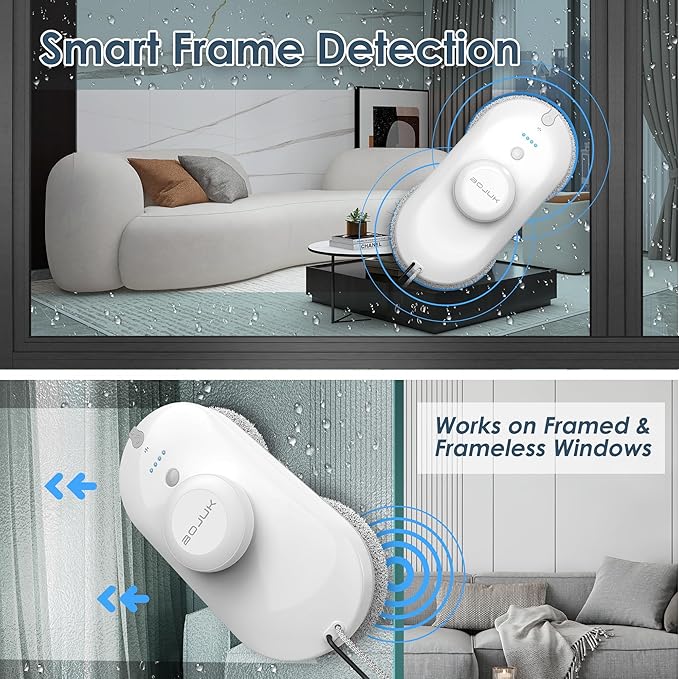 Window Cleaning Robot 5000Pa Suction Dual Spray AI Smart Path Planning Wet and Dry Glass Cleaner with Edge Detection and Anti-Drop Protection for High-Rise Windows (White)
