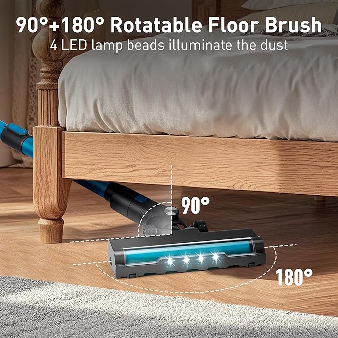 250W 25KPa Suction Cordless Vacuum Cleaner 6-in-1 Lightweight Stick Vacuum with LED Display &amp Detachable Battery 45 Mins Runtime for Hard Floor Carpet Pet Hair Car Cleaning