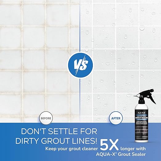 AQUA-X 16 Oz. Grout Sealer Clear Grout and Tile Sealer Natural Finish Professional Grade Indoor &amp Outdoor Fast Dry and Long Lasting Protection