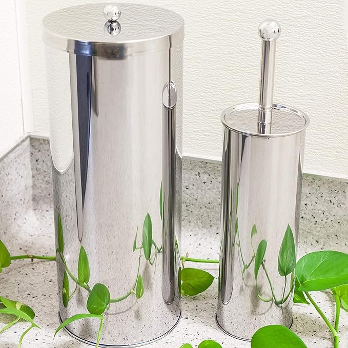 Stainless Steel Toilet Paper Canister and Toilet Brush Case Set (Set of 4)