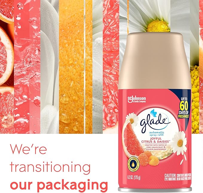 Glade Automatic Spray Refill Air Freshener for Home and Bathroom Joyful Citrus &amp Daisies 6.2 Oz 3 Count