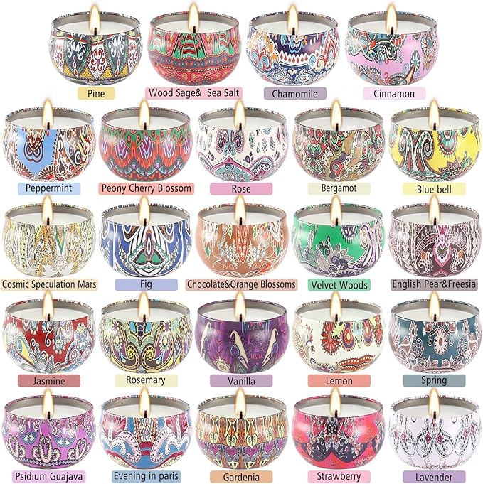 24 Pack Scented Candles Set for Home Relaxing Stress Relief Aromatherapy - Natural Soy Wax and Fragrance - Gifts for Women Mom Best Friend Wife Birthday