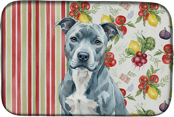 Caroline's Treasures Blue American Staffordshire Terrier Vegetables Dish Drying Mat Absorbent Dish Drying Mat Pad for Kitchen Counter Dish Drainer Mat for Countertop 14 x 21 Multicolor