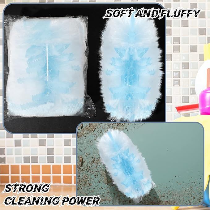Vesici 100 Pcs Duster Refills Compatible with Swiffer Dusters Bulk Disposable Replacement Thickened with 1 Handle Heavy Duty for Cleaning Office (Blue)