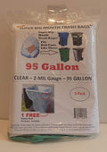 95 Gallon CLEAR Super Big Mouth Trash Bags - 2-MIL - 5-PACK Plus 1 Free Rubber Band Tie-Down