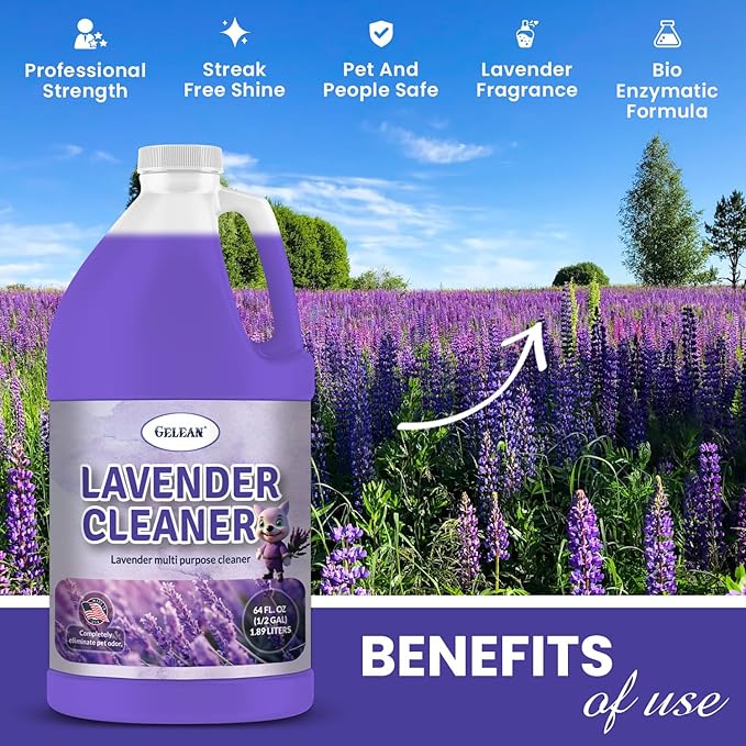 Multi Purpose Cleaner Pet Odor eliminator 64oz - Concentrate MAKES 32 GALLON - MADE IN USA- pH Neutral - Strong Floor Cleaner Odor eliminator - Stain Remover Cleaner &amp Deodorant (64 Fl Oz Lavende
