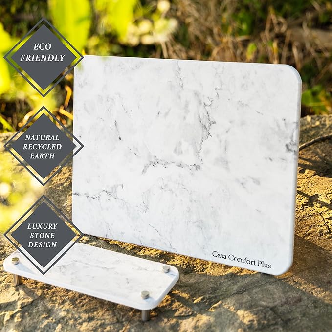 Stone Dish Drying Mat 2 Piece Set Water-Absorbent. Stone Drying Mat For Kitchen Counter [Quick Drying] Diatomaceous Earth Dish Drying Mat Contains Large &amp Small Stone Drying Tray. L11.75 x W15.