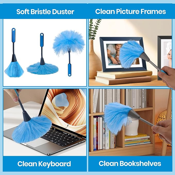 Ceiling Fan Cleaner Duster Kit 72 Inch Ceiling Fan Duster Extension Pole 8-in-1 Microfiber Duster Set for High Ceilings Fan Blades and Lights Reusable Cleaning Tools with Storage Bag