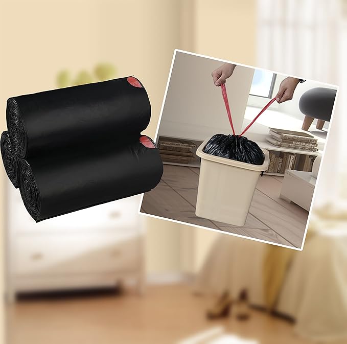 Begale 10 Gallon Drawstring Flat Bottom Trash Bags Black 110 Counts