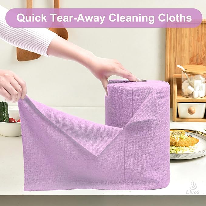 LIVOS Microfiber Cleaning Cloth Roll - 80 Pack Reusable Paper Towels Purple Tear Away Towels Microfiber Towels for Cars Super Absorbent Lint Free Cleaning Rags for HouseKitchenWindow-11.5x11.5