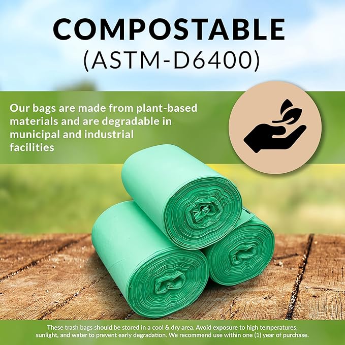Reli. Compost Bags 3 Gallon (150 Count) | ASTM D6400 | Compostable Trash Bags for Food Scraps | Small Composting Liners for Kitchen Compost Bin/Countertop Bin | Green Eco for Food Waste 3 Gal