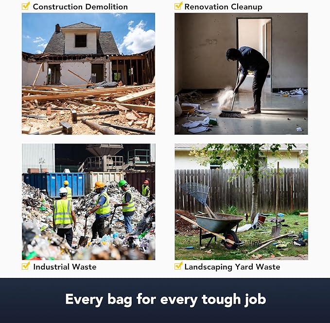 Contractor &amp Industrial Bags 42 Gallon Extra Thick 3MIL Heavy Duty with Tie Flaps 32.75 x 45.13 32 Count For Construction Industrial &amp Outdoor Waste