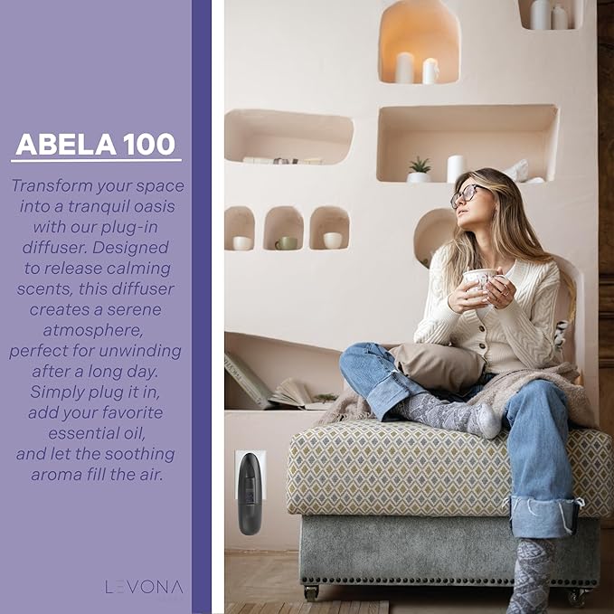 Levona Scent Essential Oil Diffuser - Plug In Air Freshener for Home Household Supplies &amp Hotel Waterless Diffuser &amp Nebulizer 500 sqft - Abela 100 Matte Black (Button Control 120ml Oil I