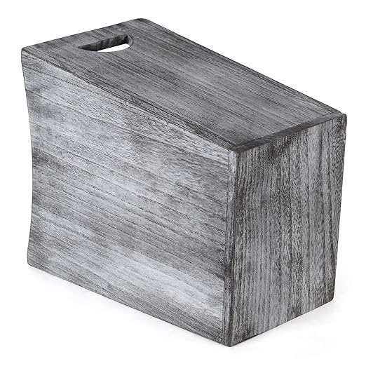 BTY Farmhouse Wooden Trash Can Small Square Wastebasket Garbage Container Bin Holder Rustic Torched Home Kitchen Office Trash Cans with Handle for Living Room Dorm - Gray Green