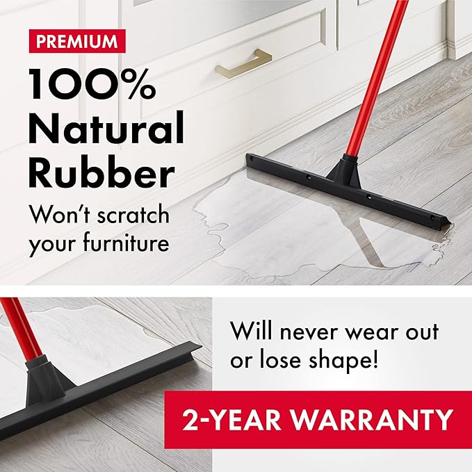 Tyroler Rubber Floor Squeegee Heavy Duty 17 Deck Squeegee Outdoor for Floors with 55 4 Part Handle Perfect Outdoor Squeegees for Patio Tiles Marble Garage Shower Window