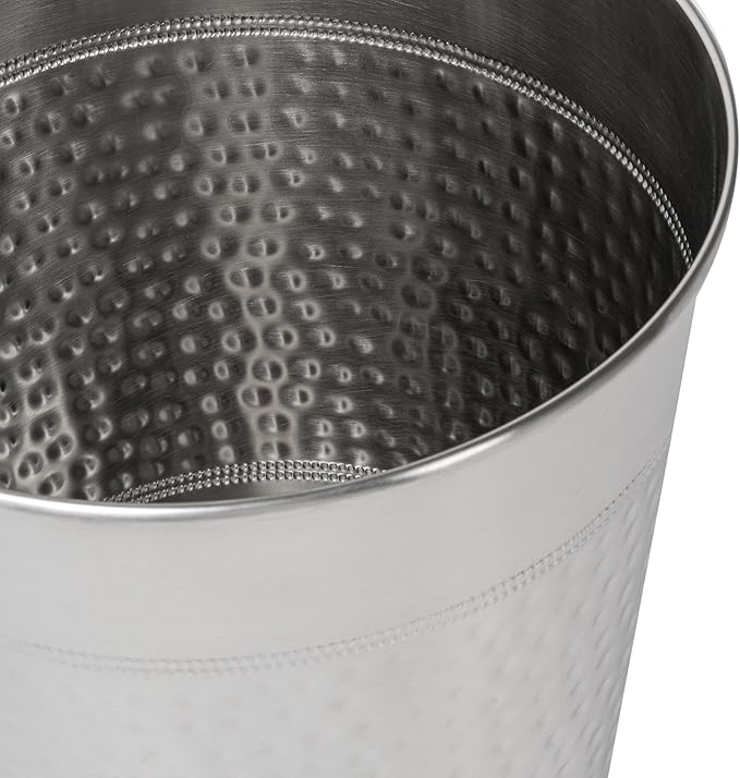 happimess HPM1111E Riley Modern Classic Hammered Steel Accent 2-Gallon Wastebasket for Home Bathroom Living Room Office Bedroom Kitchen Polished Steel