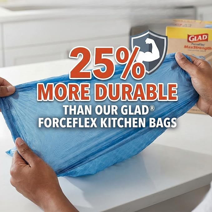 Glad ForceFlex MaxStrength Kitchen Drawstring Bags with Lemon Fresh Bleach Scent 13 Gal 90 Bags