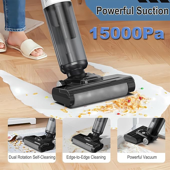 Powerful Wet-Dry Vacuums 3-in-1 Lightweight Cordless Vacuum Cleaners with LED Display &amp Brushless Motor Once Clean up to 200m² Upright Vacuums for Floor Floor Tiles Carpets Standard