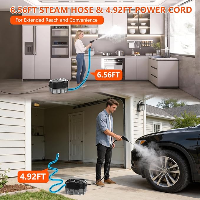 Steam Cleaner for Home &amp Car - 1200ML Water Tank 15s Heat-Up Portable Steamer for Cleaning 6 Level Handheld Steam Cleaner for Car Detailing with 6 Accessories for Furniture Grease Carpet Grout